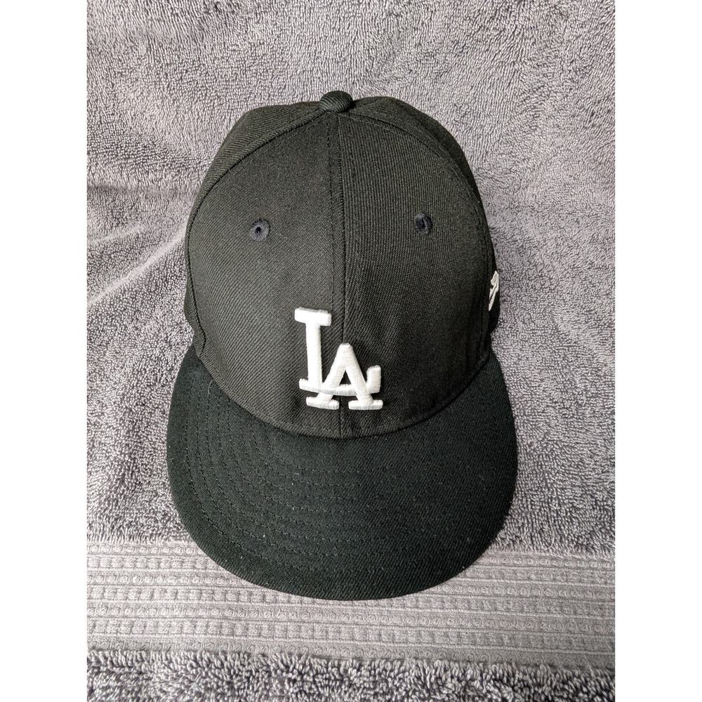New Era Los‎ Angeles Dodgers 59FIFTY Fitted Hat 7 1/8 Black White MLB Cap 6334